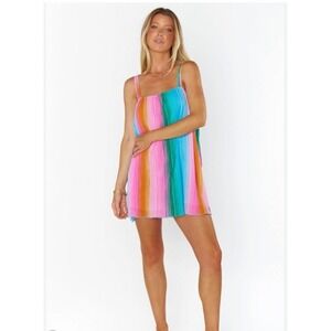 Show Me Your Mumu Siciliy Rainbow Pleated Mini Dress Multi Color L